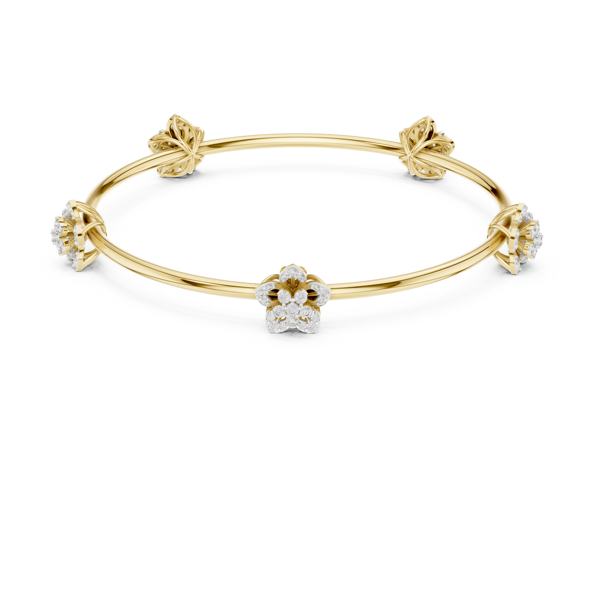 Gold Floral Bloom Station Bangle with Diamond Petals