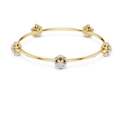 Gold Floral Bloom Station Bangle with Diamond Petals