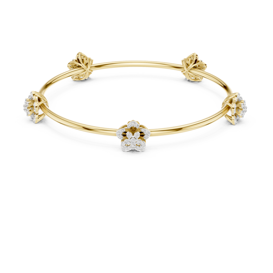 Gold Floral Bloom Station Bangle with Diamond Petals