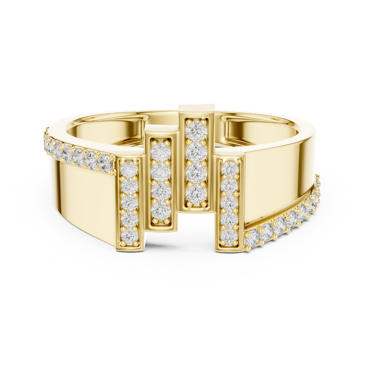 Asymmetrical Four Vertical Pave Bar Offset Trim Lab Grown Diamond Ring