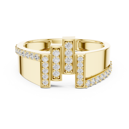 Asymmetrical Four Vertical Pave Bar Offset Trim Lab Grown Diamond Ring
