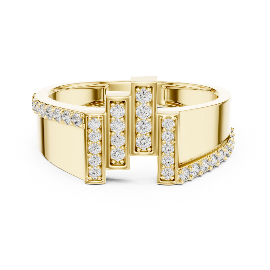 Asymmetrical Four Vertical Pave Bar Offset Trim Lab Grown Diamond Ring