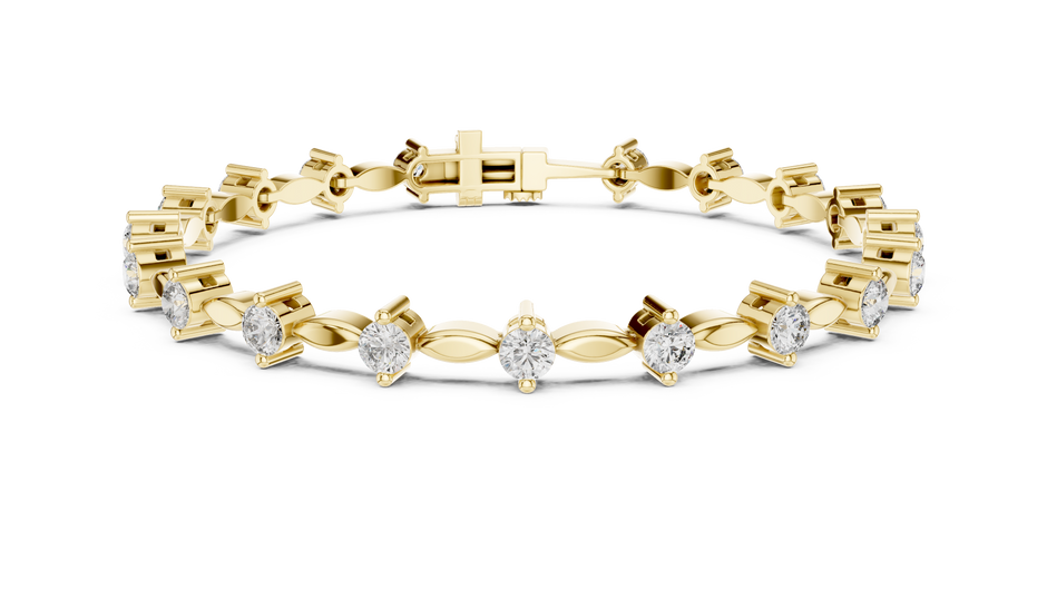 Alternating Lab Grown Diamond & Gold Leaf Station Tennis Bracelet