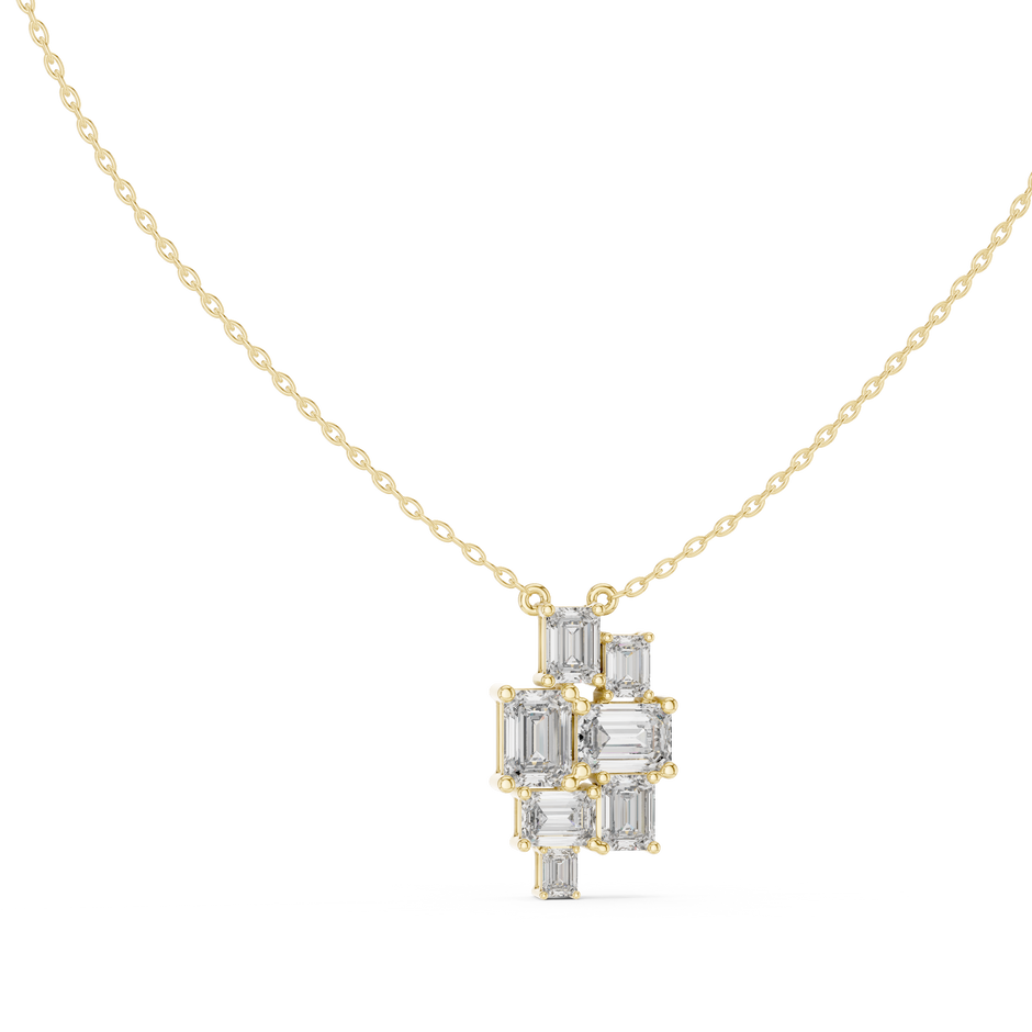 Multi-Stone Emerald Cut Lab Grown Diamond Geometric Cluster Pendant