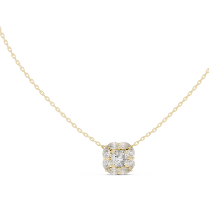 Cushion Cut Lab Grown Diamond Floral Pear Halo Pendant