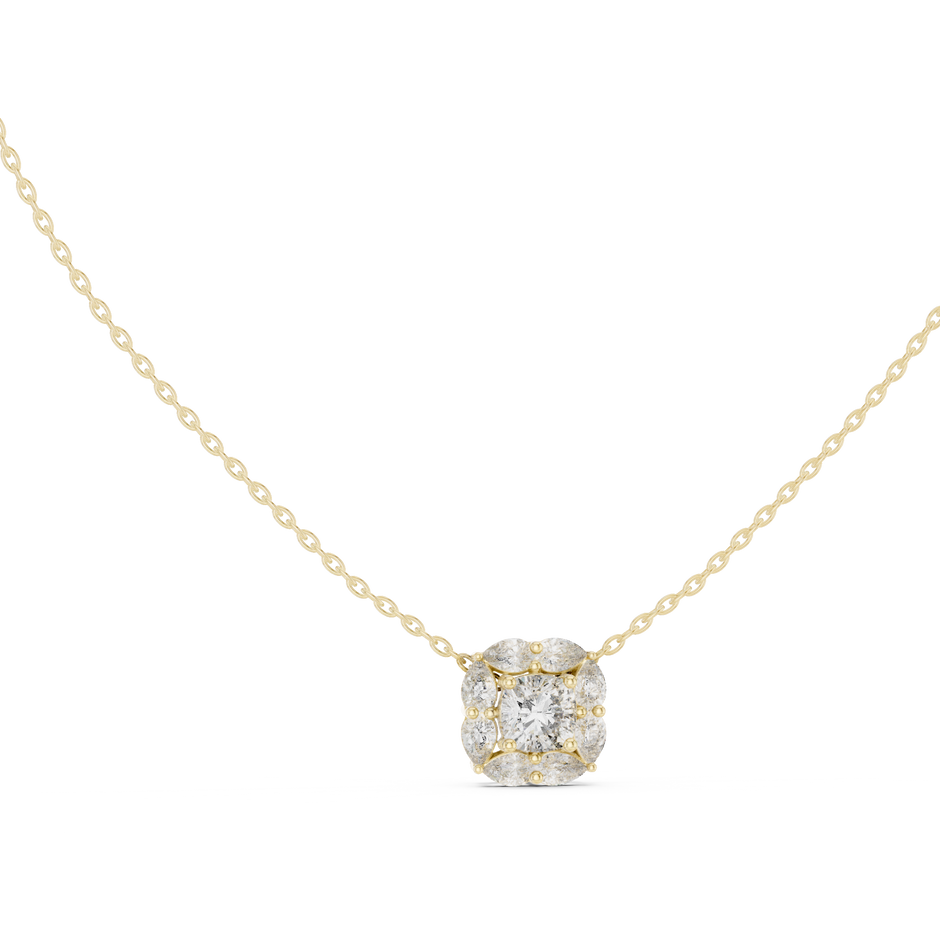Cushion Cut Lab Grown Diamond Floral Pear Halo Pendant