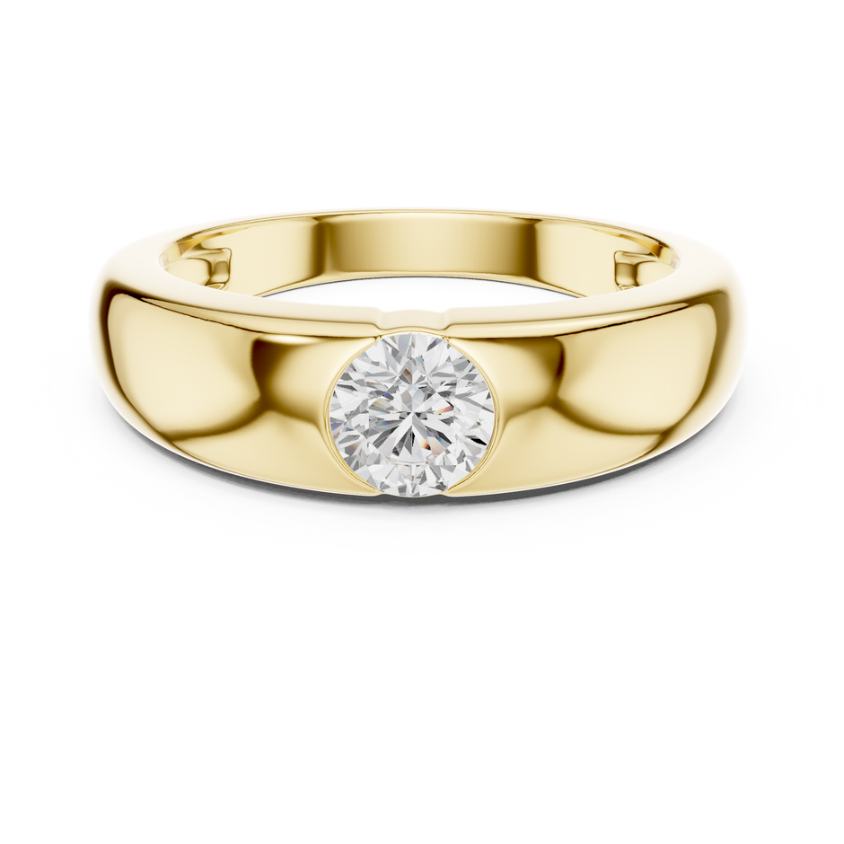 Flush Set Round Lab Grown Diamond Solitaire Ring Dome Style