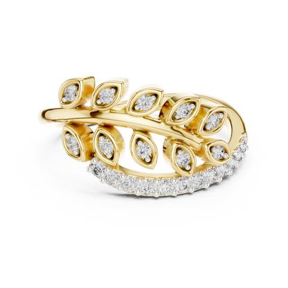 Botanical Leaf Branch Pave Set Lab Grown Diamond Ring