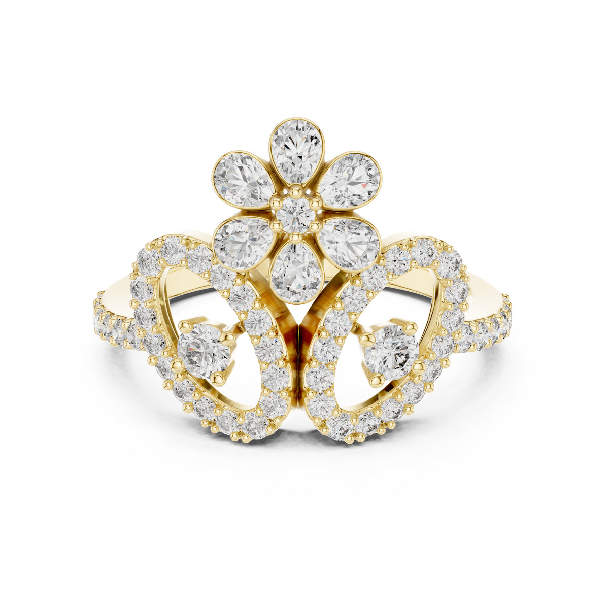 Floral Blossom Pear Motif Openwork Pave Lab Grown Diamond Ring