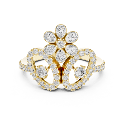 Floral Blossom Pear Motif Openwork Pave Lab Grown Diamond Ring