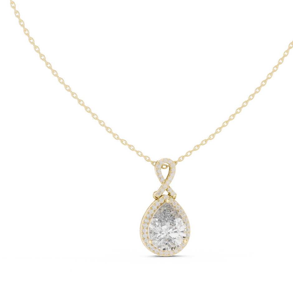 Pear Cut Lab Grown Diamond Infinity Twist Halo Pendant