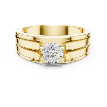 Four Corner Prong Round Shape Lab Grown Diamond Ring Grooved Band