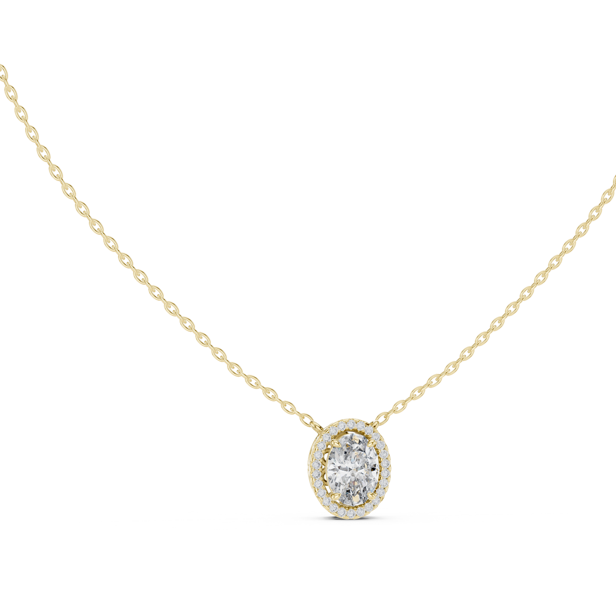Oval Cut Lab Grown Diamond Solitaire Halo Pendant