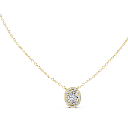 Oval Cut Lab Grown Diamond Solitaire Halo Pendant