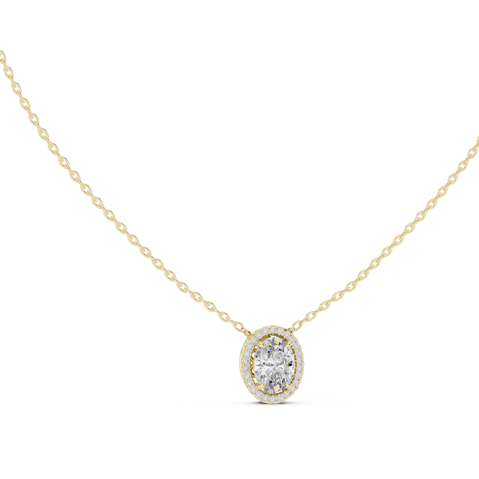 Oval Cut Lab Grown Diamond Solitaire Halo Pendant