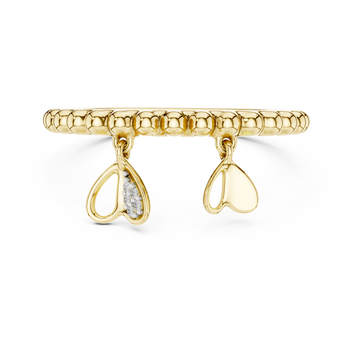 Beaded Dangle Heart Charm Pave Set Lab Grown Diamond Ring