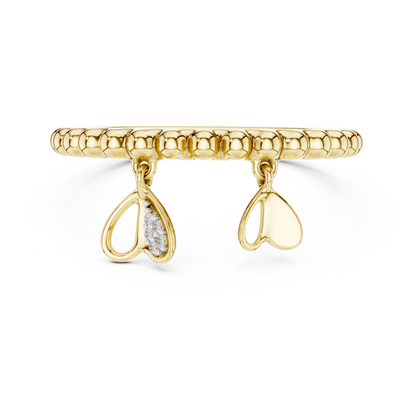 Beaded Dangle Heart Charm Pave Set Lab Grown Diamond Ring