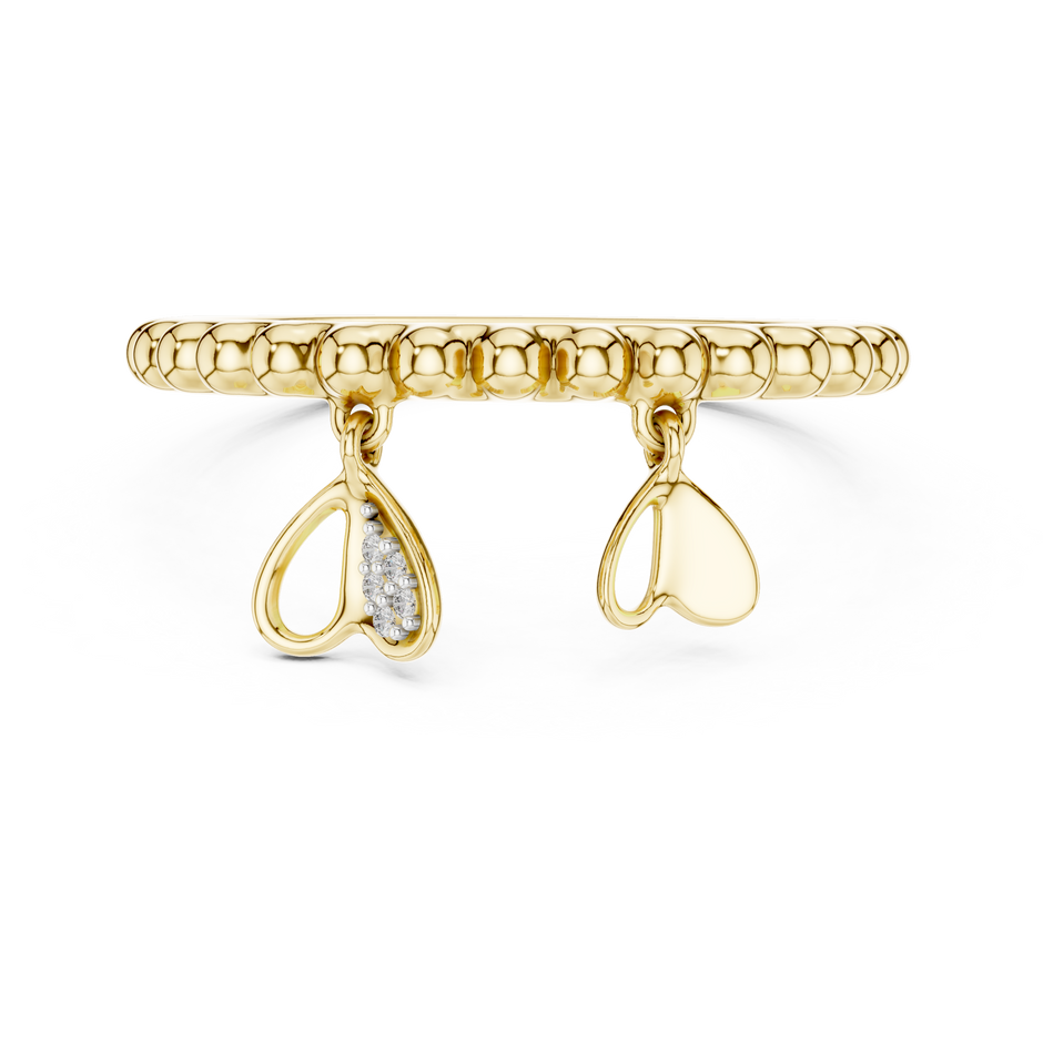 Beaded Dangle Heart Charm Pave Set Lab Grown Diamond Ring