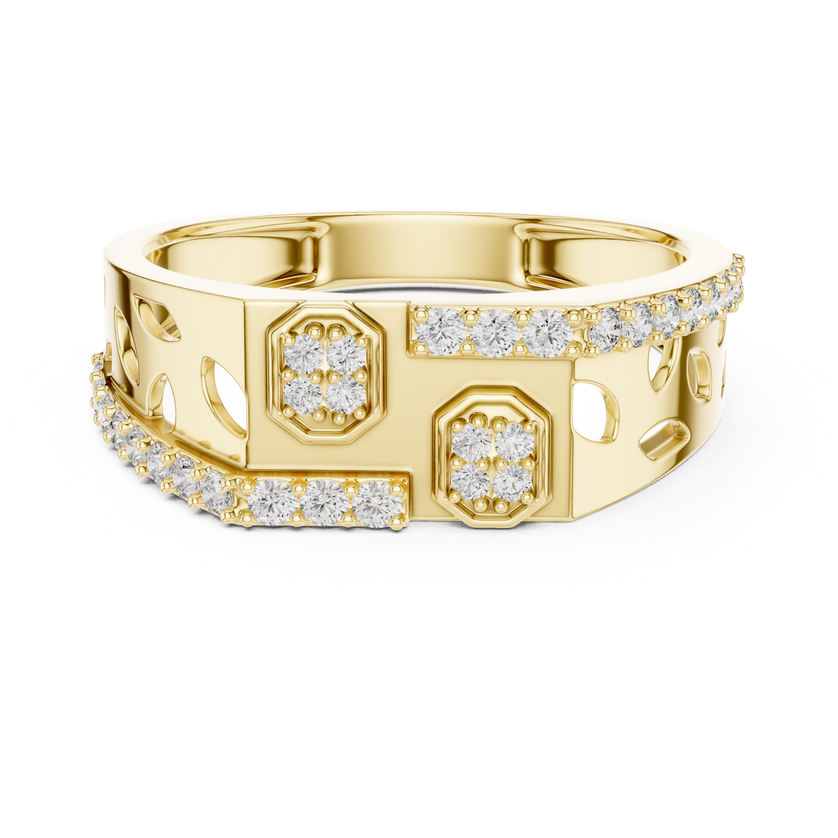 Dual Octagon Pave Leaf Openwork Lab Grown Diamond Ring