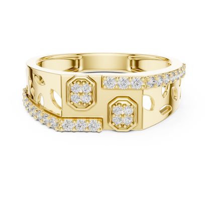 Dual Octagon Pave Leaf Openwork Lab Grown Diamond Ring