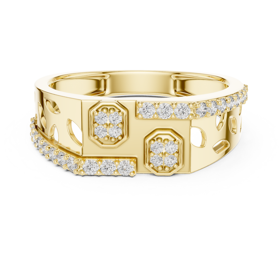 Dual Octagon Pave Leaf Openwork Lab Grown Diamond Ring