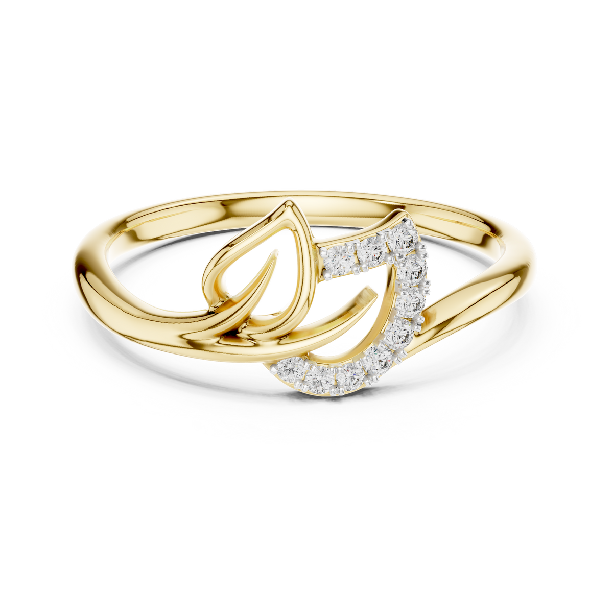 Swirl Leaf Contour Pave Set Lab Grown Diamond Ring