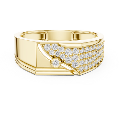 Asymmetrical Diagonal Bezel Solitaire Pave Signet Lab Grown Diamond Ring