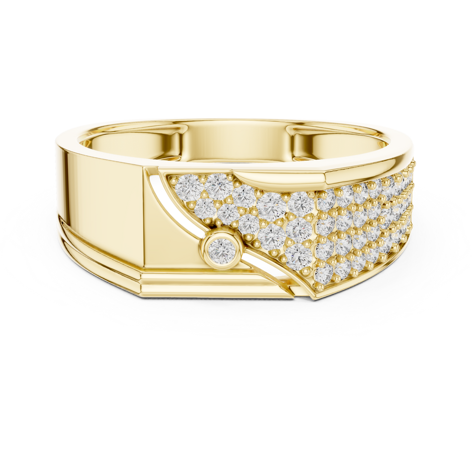 Asymmetrical Diagonal Bezel Solitaire Pave Signet Lab Grown Diamond Ring