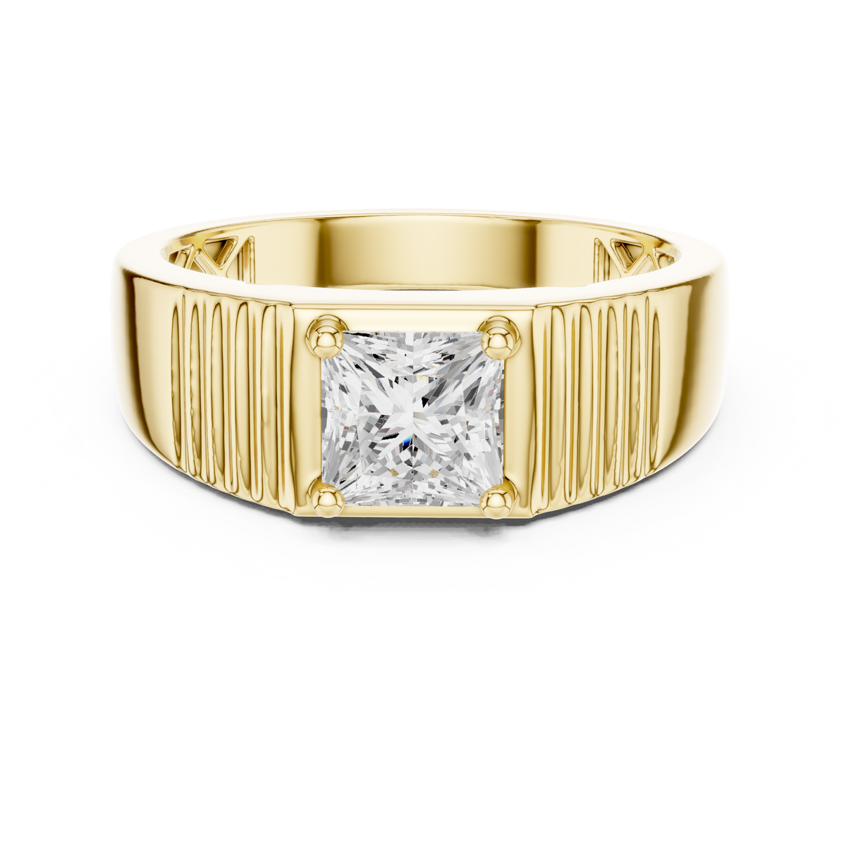 Princess Cut Lab Grown Diamond Solitaire Textured Signet Ring