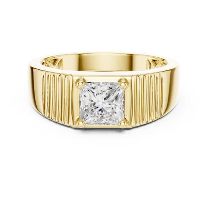 Princess Cut Lab Grown Diamond Solitaire Textured Signet Ring