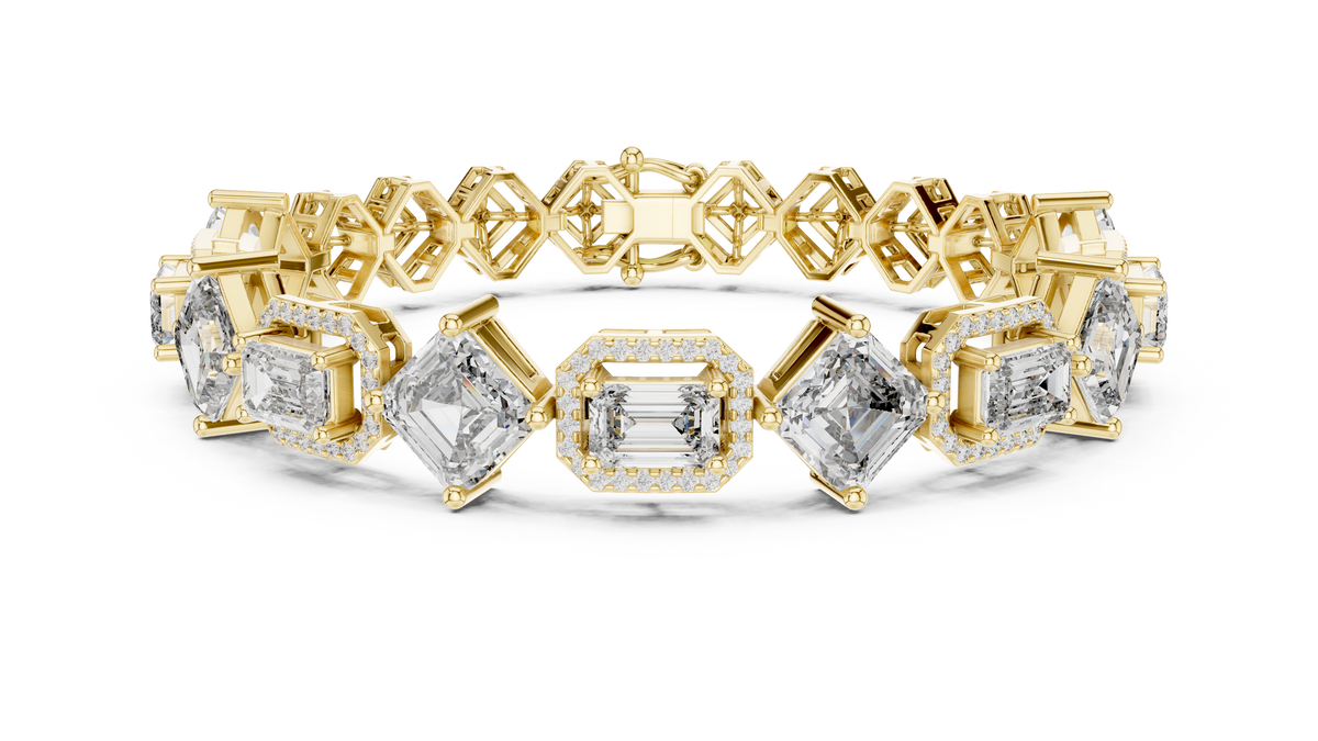 Alternating Halo Emerald & Kite-Set Asscher Lab Grown Diamond Tennis Bracelet