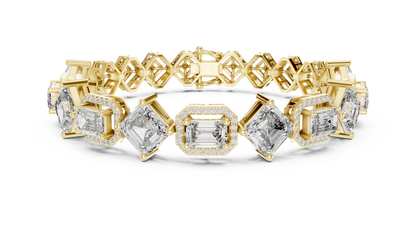 Alternating Halo Emerald & Kite-Set Asscher Lab Grown Diamond Tennis Bracelet