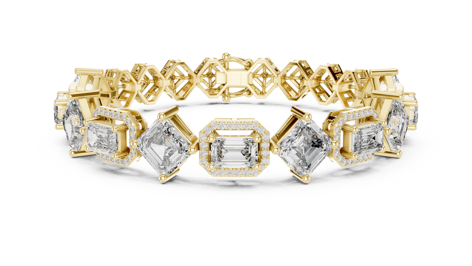 Alternating Halo Emerald & Kite-Set Asscher Lab Grown Diamond Tennis Bracelet