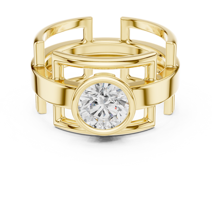 Bezel Set 1.00 Ct Round Lab Grown Diamond Solitaire Ring Geometric Cage Style