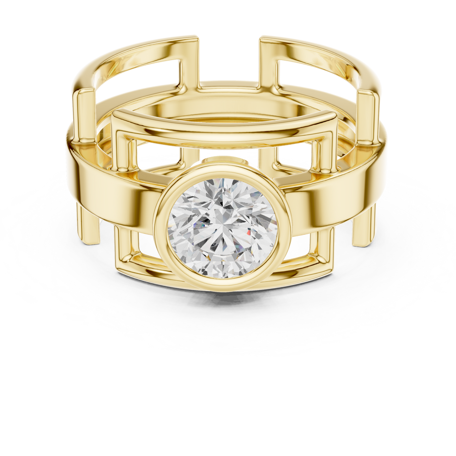 Bezel Set 1.00 Ct Round Lab Grown Diamond Solitaire Ring Geometric Cage Style