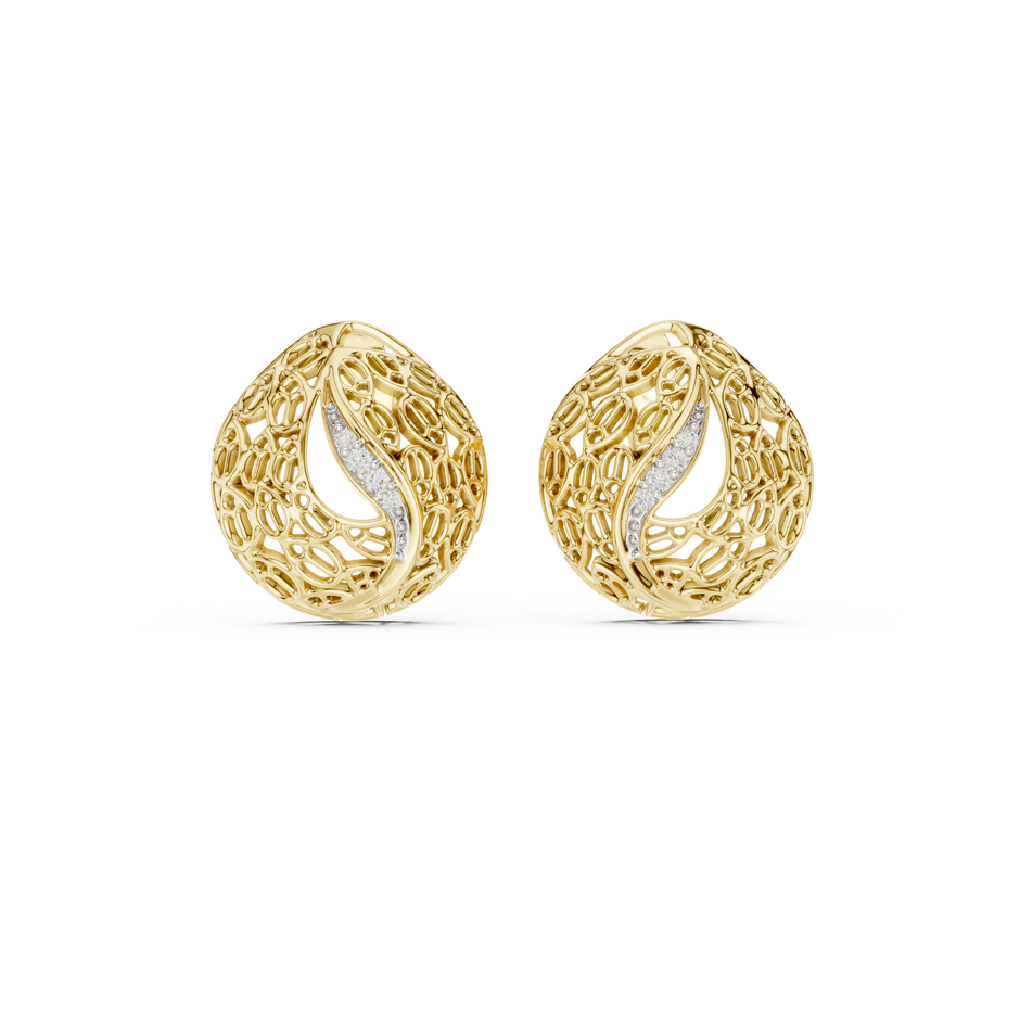 Round Pave Set Filigree Dome Lab Grown Diamond Earring
