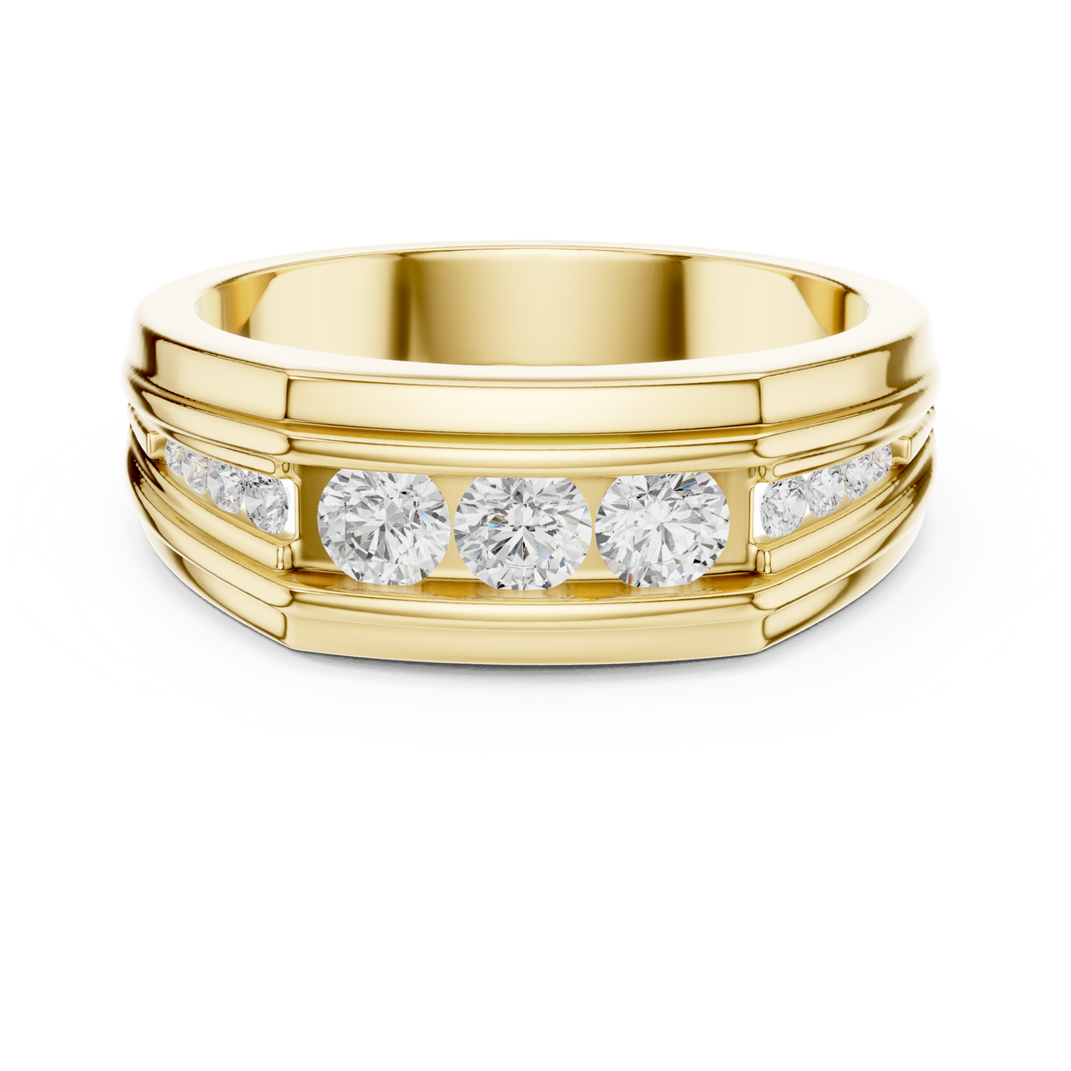 Channel Set Round Lab Grown Diamond Ring Geometric Signet Band