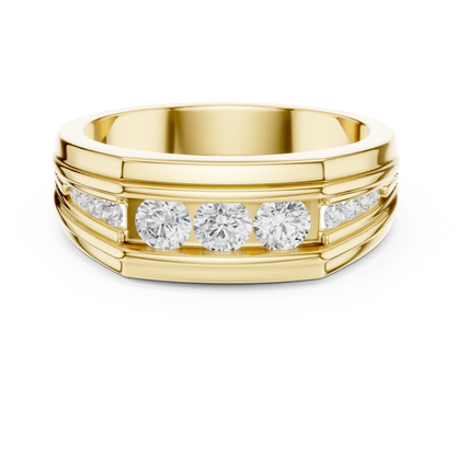 Channel Set Round Lab Grown Diamond Ring Geometric Signet Band