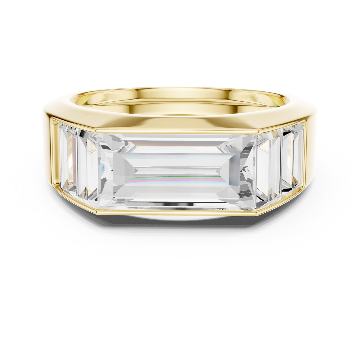 Five Stone East West Baguette Shape Lab Grown Diamond Solitaire Ring Channel Bezel Band