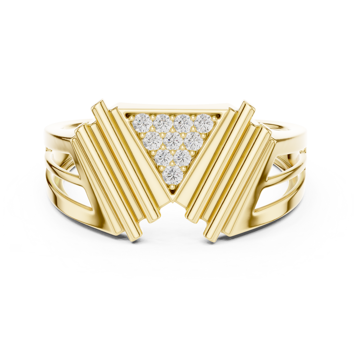 Inverted Triangle Pave Stepped Rib Openwork Lab Grown Diamond Ring