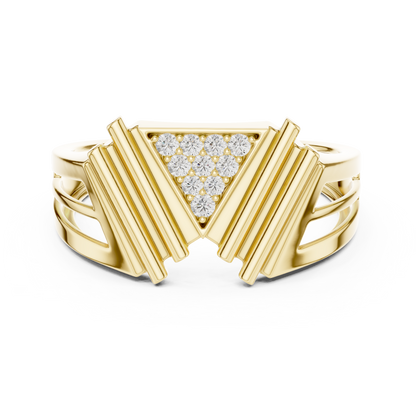 Inverted Triangle Pave Stepped Rib Openwork Lab Grown Diamond Ring