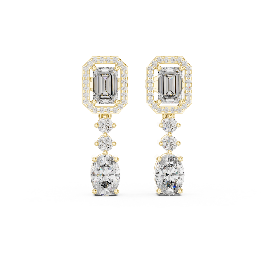 Emerald Halo and Mixed-Cut Lab-Grown Diamond Drop Earrings