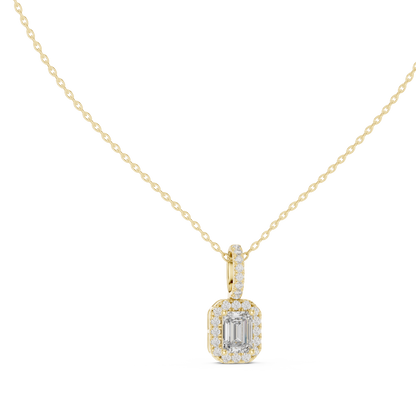 Emerald Cut Lab Grown Diamond Halo Solitaire Pendant