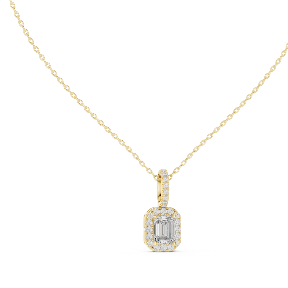 Emerald Cut Lab Grown Diamond Halo Solitaire Pendant