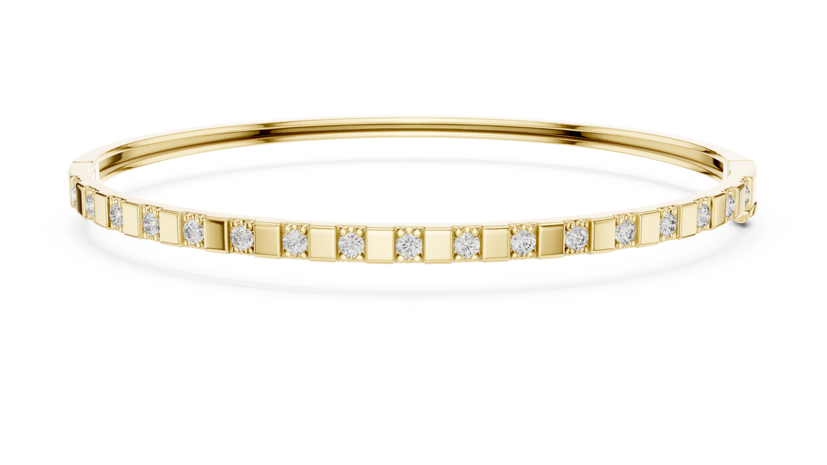Alternating Lab Grown Diamond & Square Block Hinged Bangle