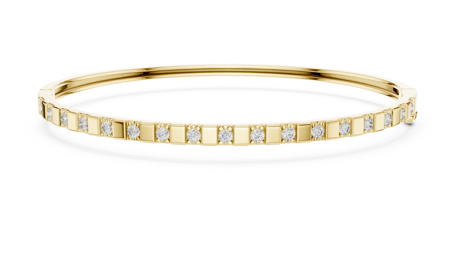 Alternating Lab Grown Diamond & Square Block Hinged Bangle