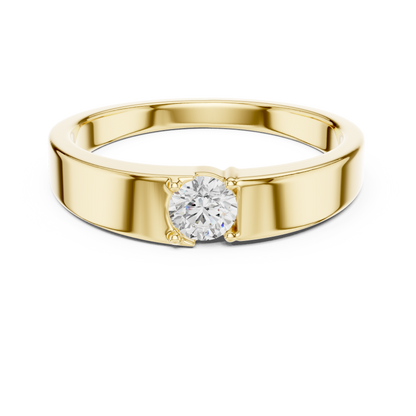 Solitaire Four Prong Round Shape Lab Grown Diamond Ring Flat Profile Band