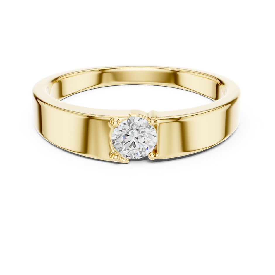 Solitaire Four Prong Round Shape Lab Grown Diamond Ring Flat Profile Band