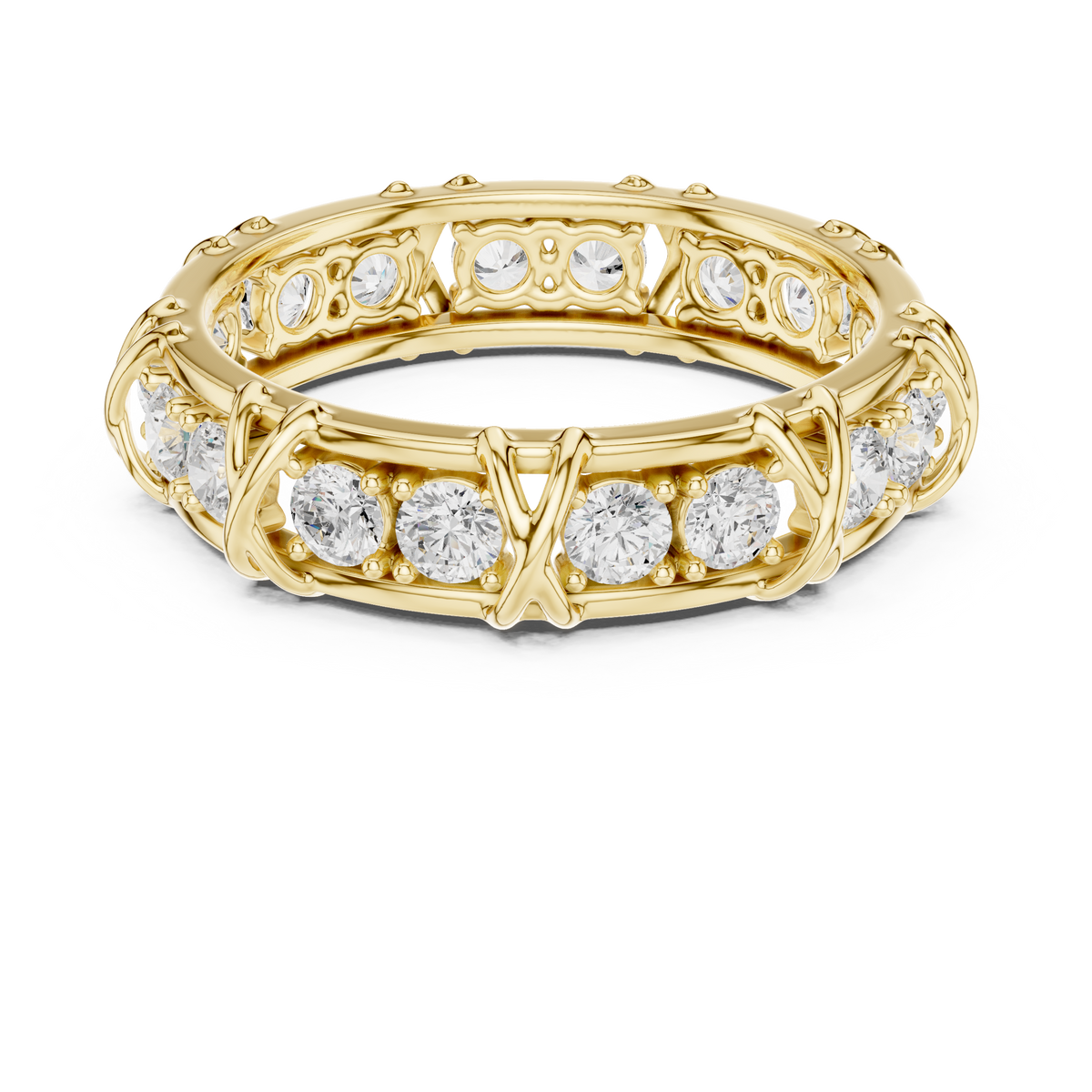 X Motif Criss Cross Round Shape Lab Grown Diamond Ring Eternity Band