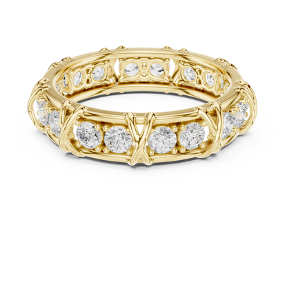 X Motif Criss Cross Round Shape Lab Grown Diamond Ring Eternity Band